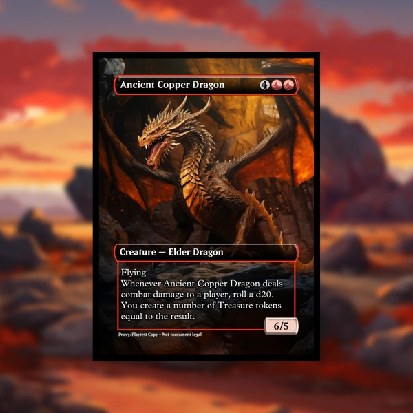 Ancient Copper Dragon MTG Proxy - Clear Frame - Custom Art Game Cards for Commander Proxy Ancient Copper Dragon Proxies