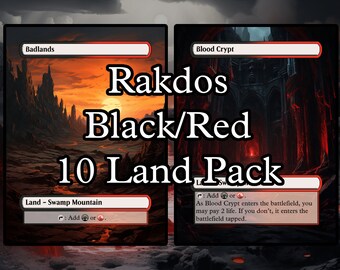 10 Card Rakdos (Red and Black) Dual Land Pack - Custom Game Cards for Commander - MTG Compatible - Extra Fetch Lands