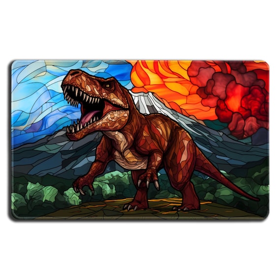 Stained Glass T-rex Playmat - Premium Stitched Edge - Custom