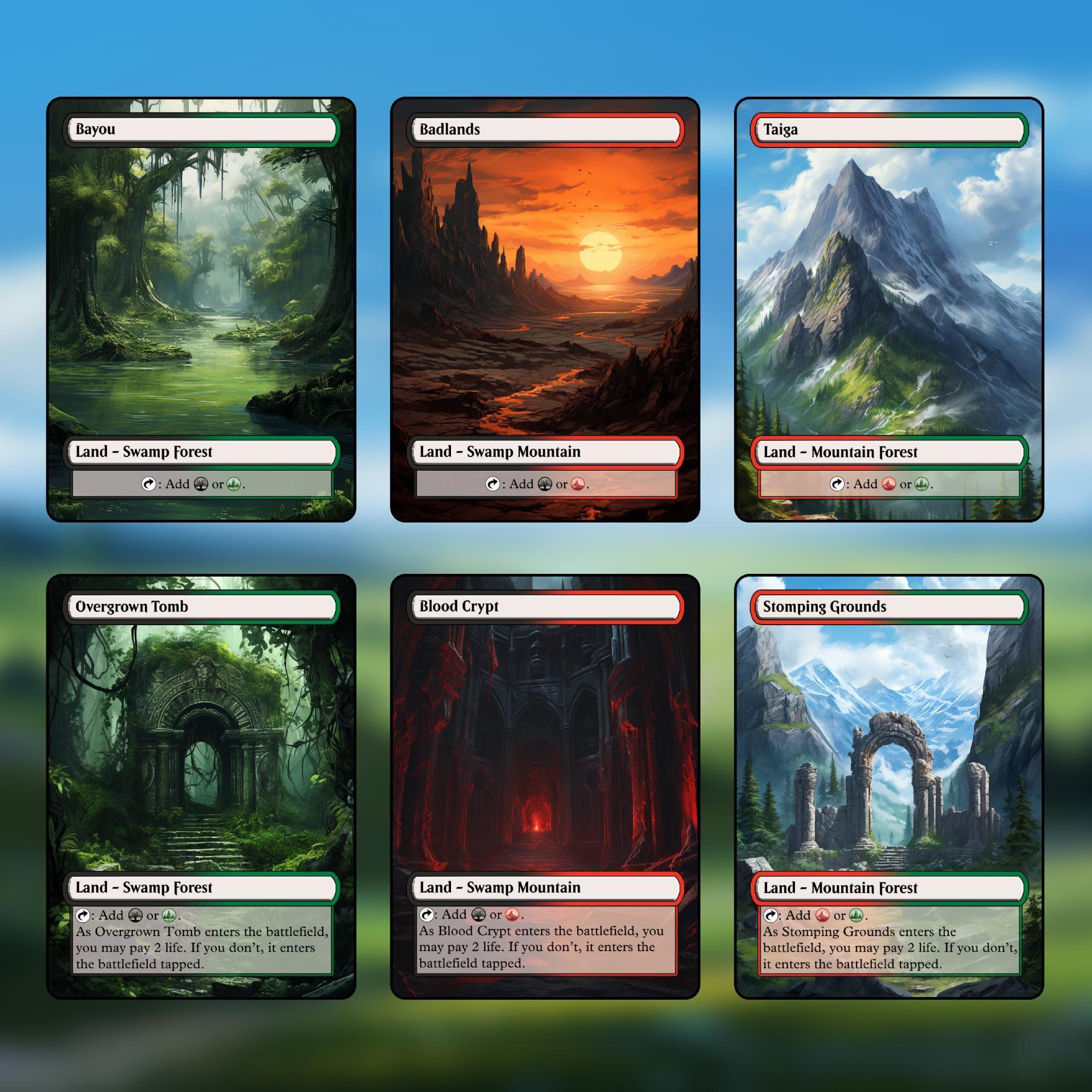 Jund (black/red/green) MTG Proxy Dual Land Pack - 36 Custom