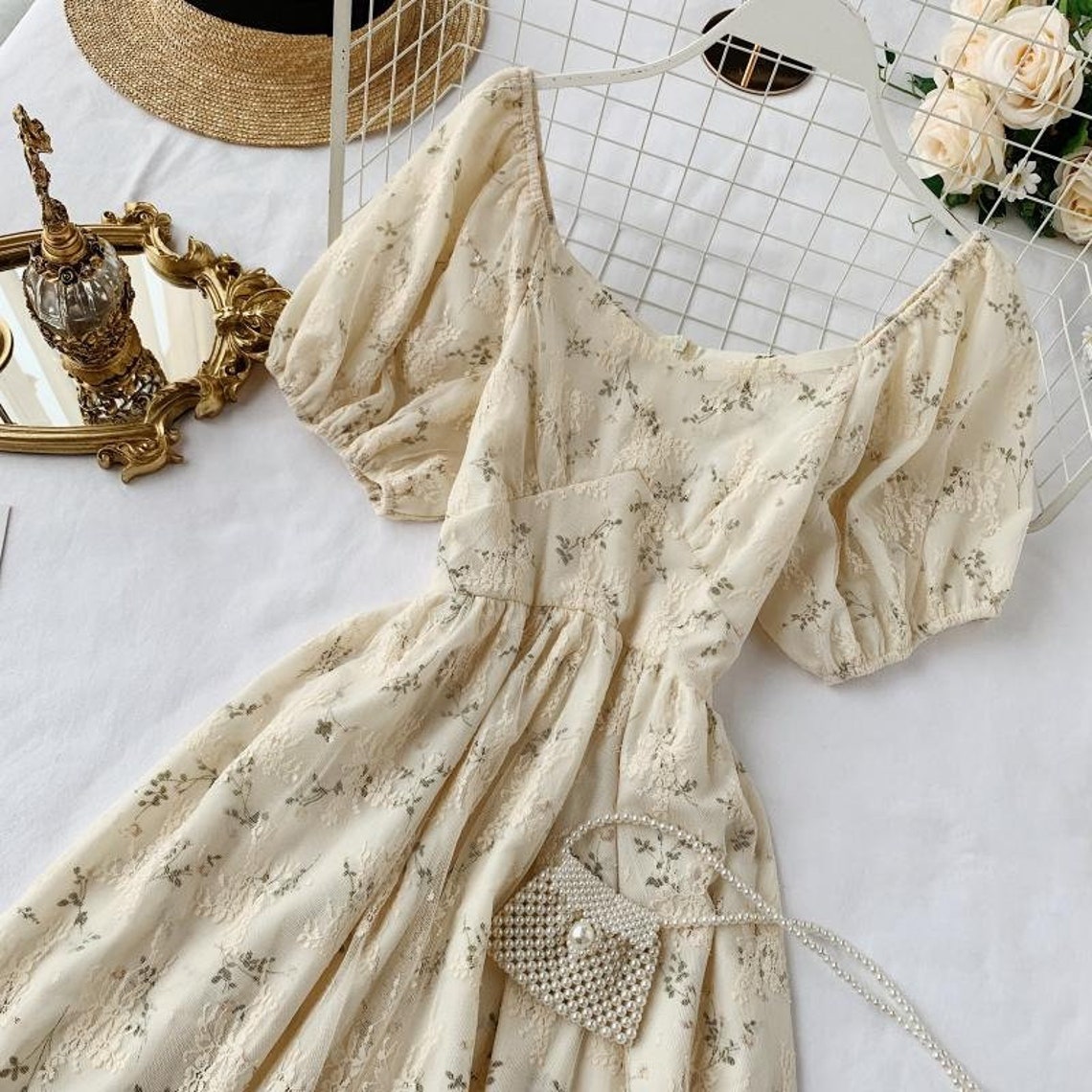 Floral Summer Fairy Dress Women Vintage Chiffon Dress Puff - Etsy