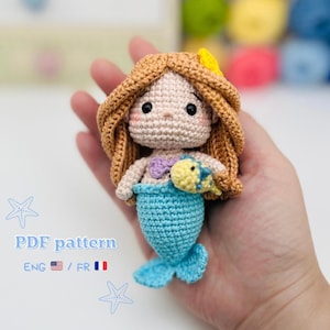 Crochet pattern The Little Mermaid doll, PDF(English US/French), crochet amigurumi, crochet doll