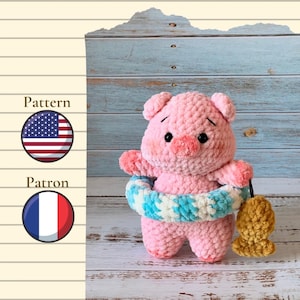 Crochet pattern pig (PDF file), cute summer pig on vacation, amigurumi pig, crochet pig plush pattern, crochet animal