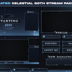 ANIMATED Vtuber Twitch Overlay | Blue Gothic Stream Package | Horror Witchy Overlay | Spooky Vampire Twitch | Goth Stream