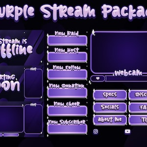 Animated Purple Twitch Stream Package: Overlay, Alerts, Panels