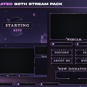 ANIMATED Goth Twitch Overlay | Witchy Twitch Overlay | Vtuber Overlay Pack | Celestial Gothic Stream Package | Moon | Horror | Purple
