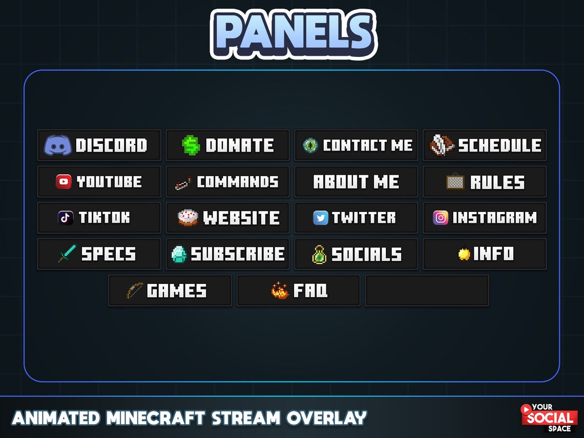 Animated Minecraft Twitch Overlay | Minecraft Stream Package | OBS Live ...