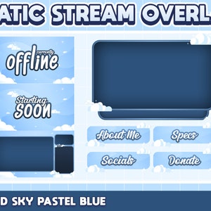 Cloud Sky Twitch Overlay Package | Light Blue Full Stream Overlay | Blue Cloud Twitch Pack | Screens, webcam, panels