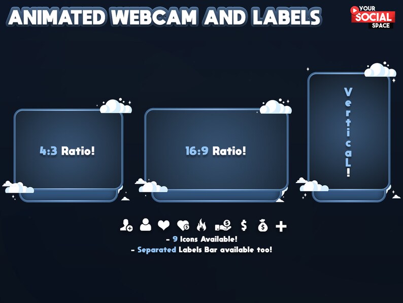Animated Clouds Sky Twitch Overlay Package Clouds With Blue Sky Light Blue Full Stream Overlay
