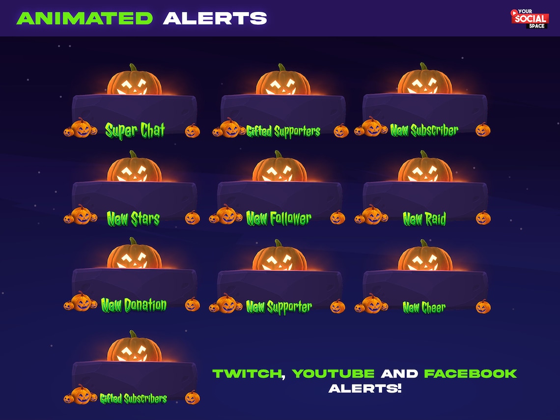 ANIMATED Halloween Stream Overlay Animated Pumpkin Twitch Overlay Pack