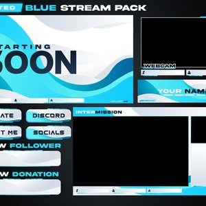 Pacote de sobreposição azul animado do Twitch | Sobreposição azul do Twitch animada | Simples | Branco e Azul | Futurista | Mínimo | Néon | Pacote