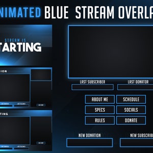 Animated Blue Twitch Overlay Package | Blue Twitch Overlay Animated | Simple | Blue and Black | Complete Stream Package | Clean | Dark