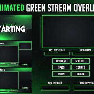 ANIMATED Gaming Green Twitch Full Package |  Gaming Green Overlay | Simple Green Streamer Package | Screens Alerts Webcam Panels Transition