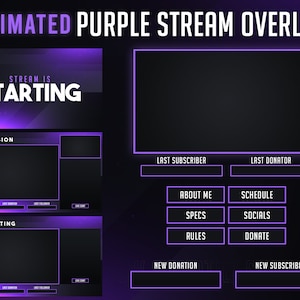 ANIMATED Purple Twitch Full Package |  Purple Live Pack | Simple Purple Stream Graphics | Purple Twitch Overlay Pack | Facebook | Youtube