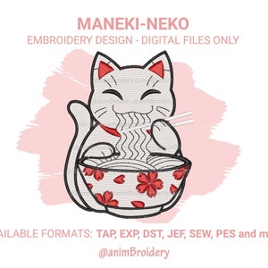 Motif de broderie symbole Maneki Neko, broderie Fan Art anime, fichier de broderie Machine, téléchargement immédiat