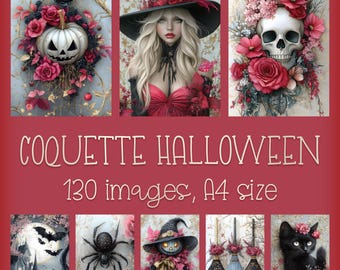 Coquette Halloween Digital Paper: Girly Spooky Junk Journal Pages (Digital Download)