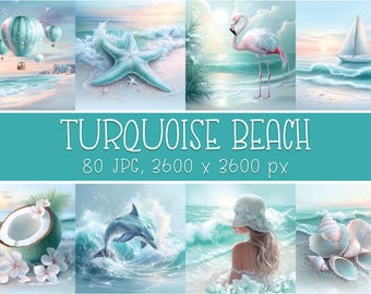 Turquoise Beach Digital Papers: Coastal Prints, Nautical Wall Art, Maritime Printables (Instant Download)