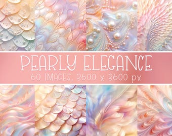 Pearl Shell Digital Papers: Rose Gold Mermaid Patterns (Digital Download)