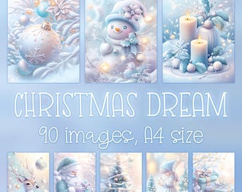 Light Blue Christmas Digital Paper: Winter Holiday Scrapbook & Crafts Kit (A4, 90 JPG)