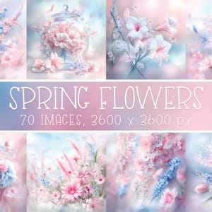Fiori primaverili - Sfondi floreali e immagini di fiori I Carte digitali per arte murale, biglietti per la festa della mamma, artigianato, matrimonio - Rosa pastello blu