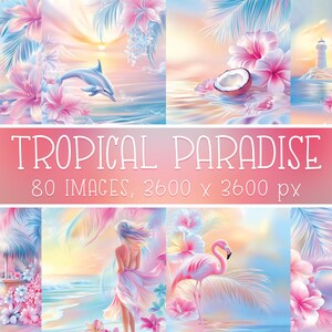 Digitaal papier tropisch strand voor zomerse sfeer Vakantie muurkunst, ambachten, plakboeken, kaarten, oceaan en zee pastel printables, commercieel gebruik