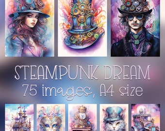 Steampunk Junk Journal Pages: Watercolor Style for Crafts & Scrapbooking (Digital Download)