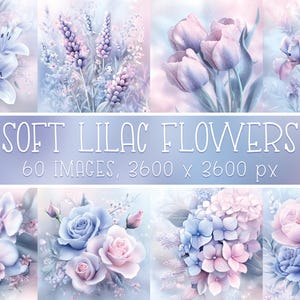 Papel digital floral lila suave, arte mural imprimible con flores pastel, papel lavanda para álbumes de recortes, fondo para papelería de boda, tarjeta para manualidades de portada