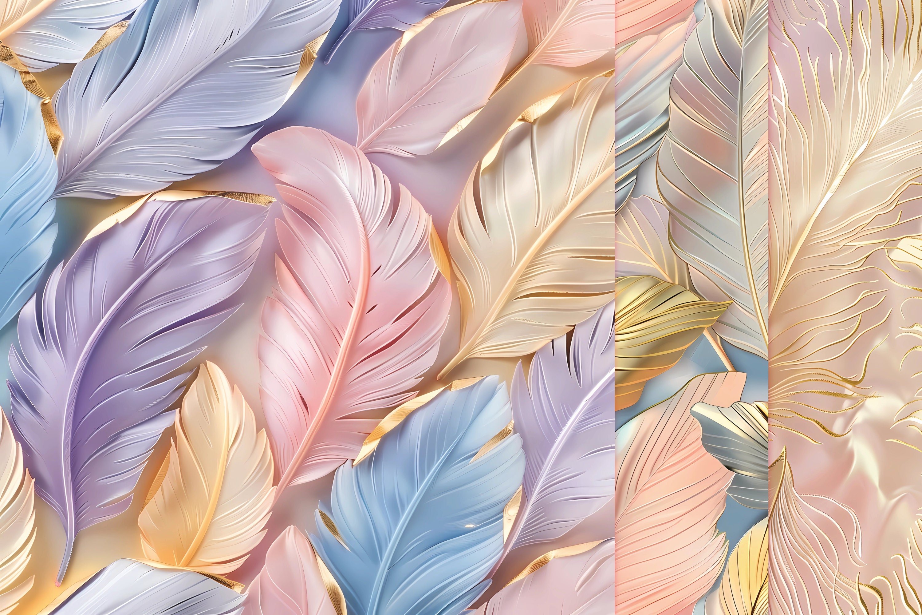 Pastel Feather Pattern Digital Papers: Scrapbook, Cards (commercial Use)  (digital Download) - Etsy, image size:3000x2000
