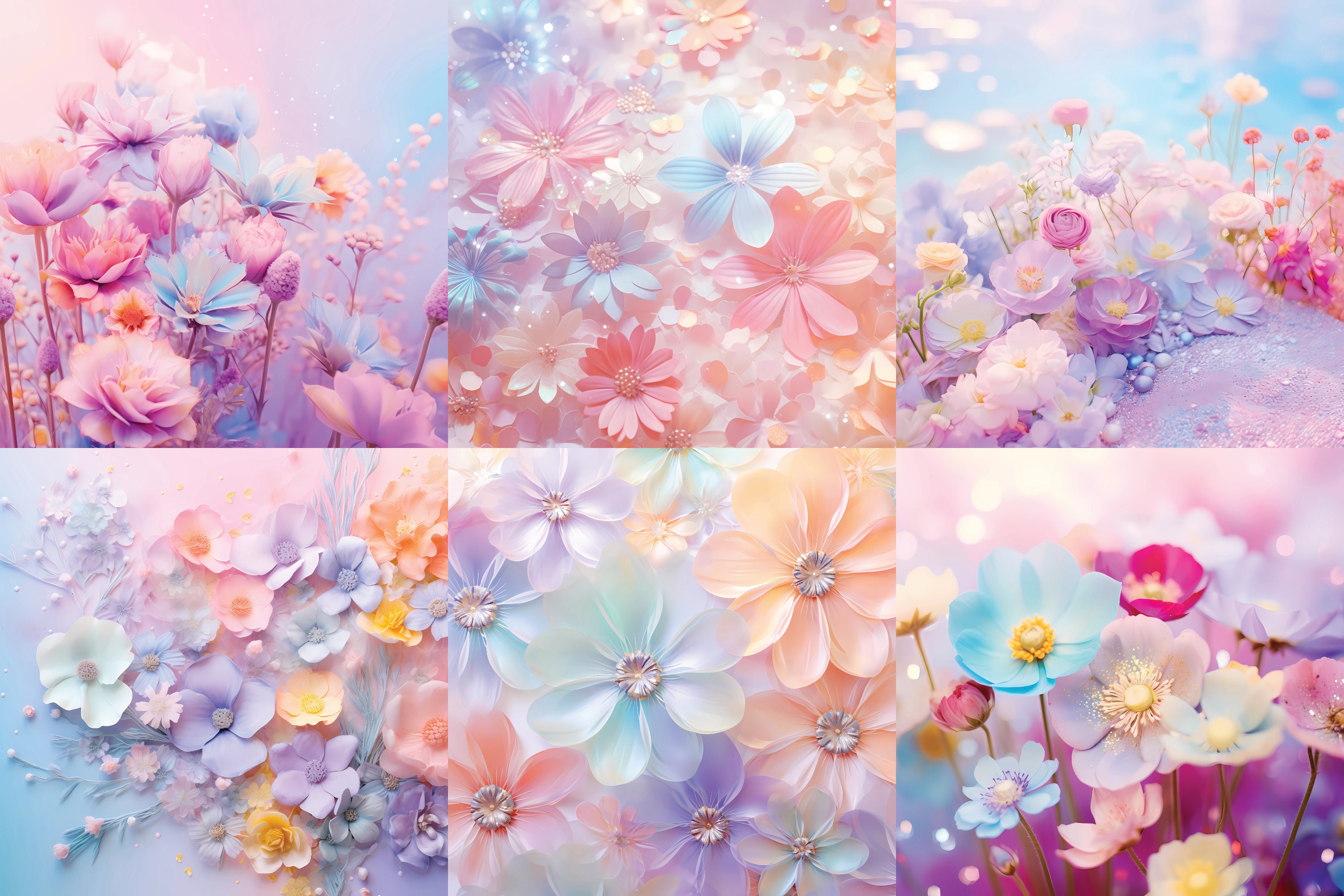 Dreamy Flowers Pastel Floral Printable Digital Papers for Scrapbooking ...