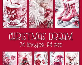 Red White Christmas Digital Print Bundle: Modern Holiday Backgrounds for Scrapbooking & Craft Download