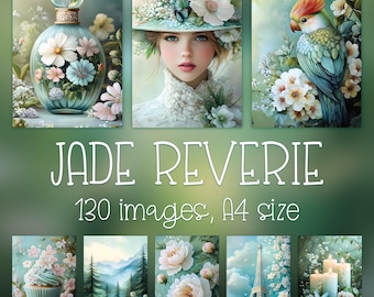 Jade Green Digital Junk Journal Pages, Printable Wall Art, Instant Download Prints