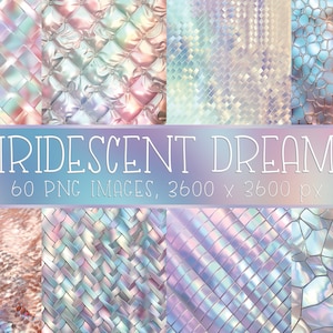 Fundos Pastel Iridescentes | Papéis Digitais Holográficos Imprimíveis para Sublimação, Capas, Cartões, Artesanato, Papel de Parede | Padrões, Texturas