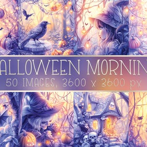 Papéis digitais imprimíveis de manhã de Halloween para sublimação, cartões, álbuns, diários, impressões, scrapbook, capas, artesanatos etc. Doces ou travessuras