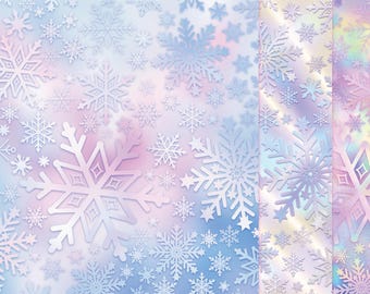 Snowflake Pattern Digital Papers, Pastel Winter Textures, Holiday Crafts & Cards (Instant Download)