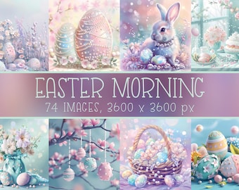Pastell Ostern Digital Paper Bundle I Ostereier, Korb, Osterhase, Girlanden für Karten, Einladungen, Cover, Alben, Scrapbooks, Kunsthandwerk