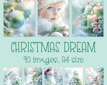 Christmas Digital Paper Bundle, Light Green White Holiday Crafts, DIY Card Making, Junk Journals