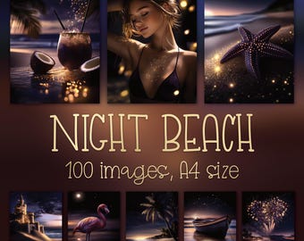 Night Beach Digital Paper Bundle: Luxury Wall Art Prints, Wallpapers, Journaling Pages (Instant Download)