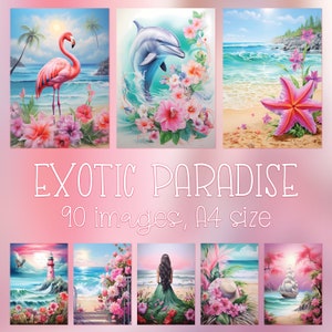 Scaricabili di carta digitale stampabile con esotiche spiagge tropicali per stampe, decorazioni murali, album, diari, ritagli, cartoline, creazioni artigianali, poster ecc.