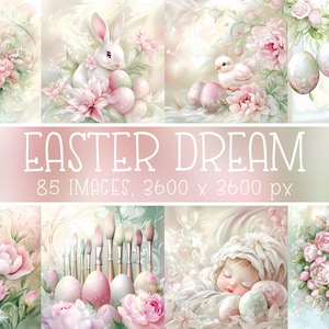 Pastell Ostern Digitales Papier Set, Pastellfarben, Creme, Rosa, Grüne Farben I Ethereal Osterkarten, Sammelalben, Kunsthandwerk, Junk Journals, Schreibwaren