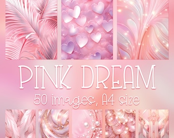Pink Rose Gold Digital Paper: Luxury Shimmer Backgrounds (A4, 300 DPI)