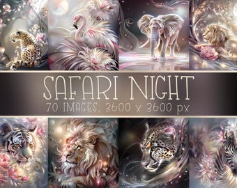 Safari Animals Digital Papers: Whimsical Nursery Art (70 JPG Files)