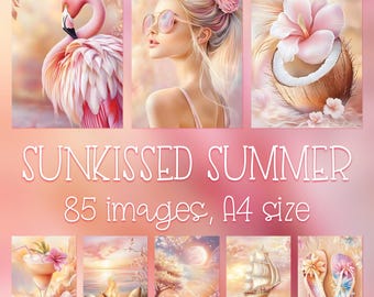 Summer Scrapbook Paper Kit, Beach Theme, 85 A4 JPGs (Digital Download)