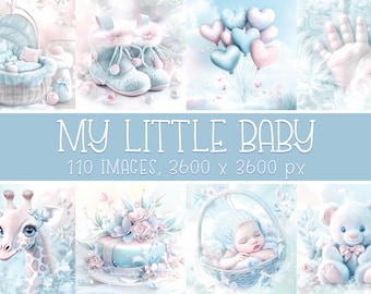 Blue Baby Digital Papers, Nursery Wall Art (3600x3600 px)