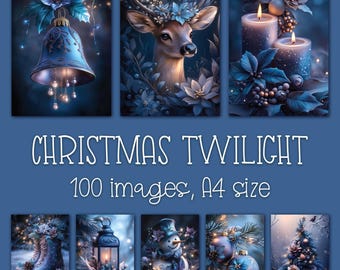 Digital Christmas Prints: Twilight Blue Downloads for DIY Holiday Cards, Junk Journal Pages