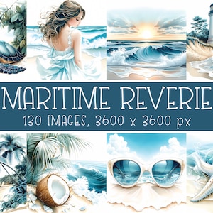 Maritimes Digitalpapier-Bundle, Küsten-Hintergründe, Strand-Wandkunst und -Tapete, Printable Pack, Nautische Blau-Weiße Farben, kommerzielle Nutzung