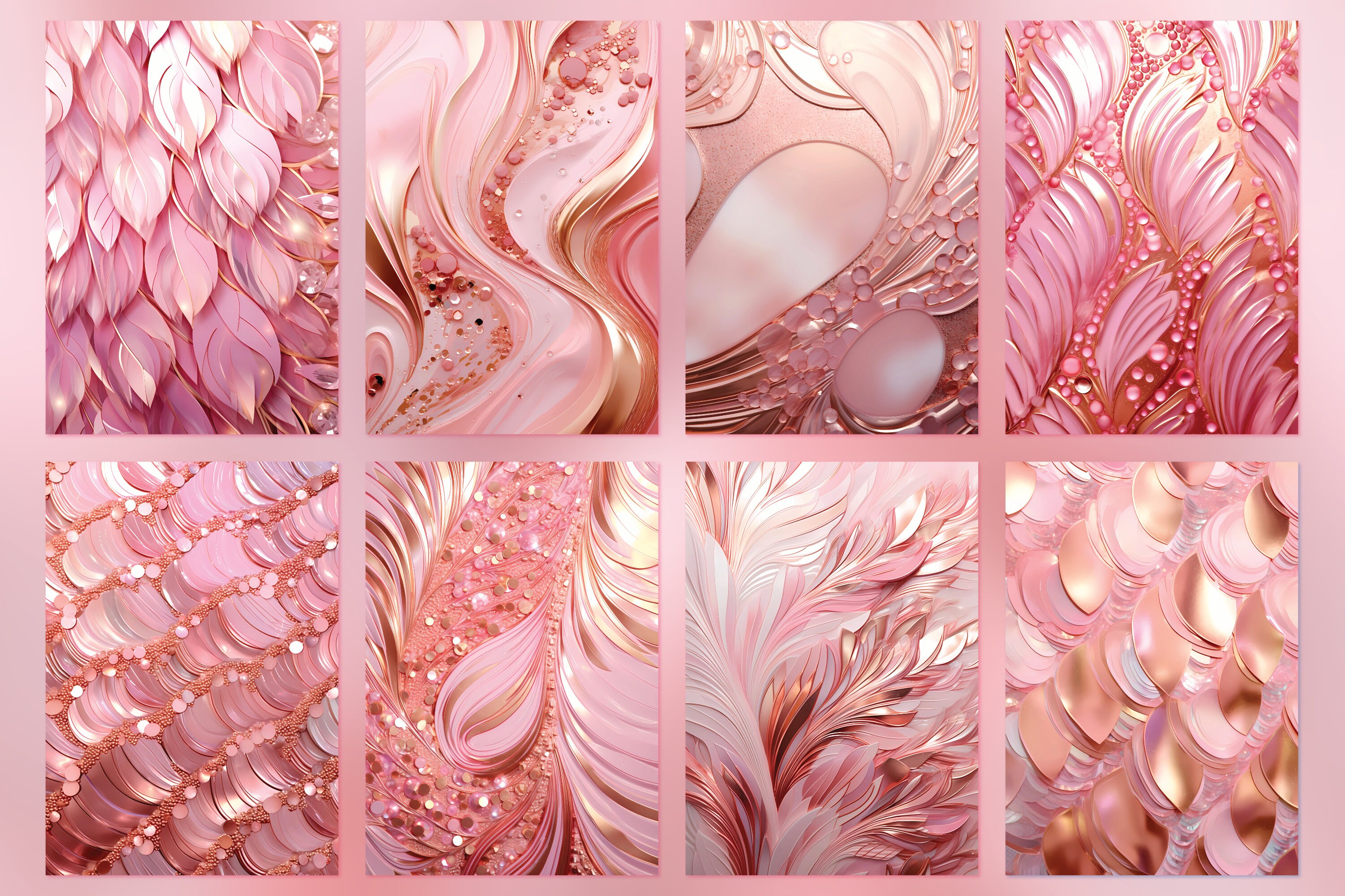 Pink Rose Gold Pattern Printable Digital Papers for Albums, Junk