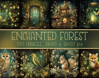 Enchanted Forest Digital Paper Pack: 100 JPGs for Scrapbooking (Digital Download)