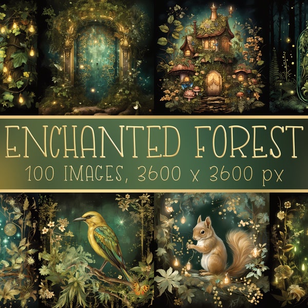 Enchanted forest printable digital papers for scrapbooking, ephemera journals, albums, junk journals, cards, paper crafts, covers etc.