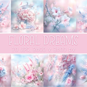 Spring Flowers Digital Paper: Gentle Pink Florals for Mothers Day, DIY Cards, Wall Art