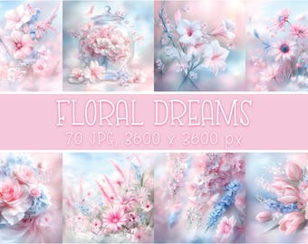 Spring Flowers Digital Paper: Gentle Pink Florals for Mothers Day, DIY Cards, Wall Art